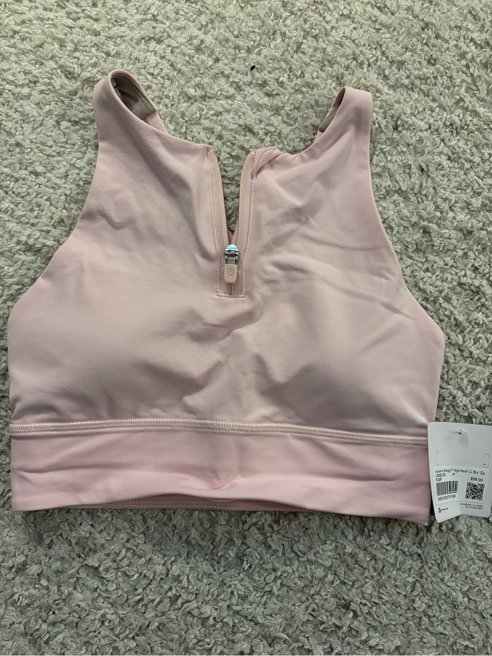 NWT Lululemon Energy High Neck Longline Bra *Zip in Pink. Size 4